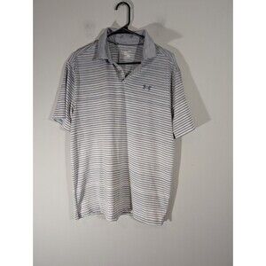Under Armour Striped Loose Performance Golf Polo Shirt Top Men Sz Large Grey